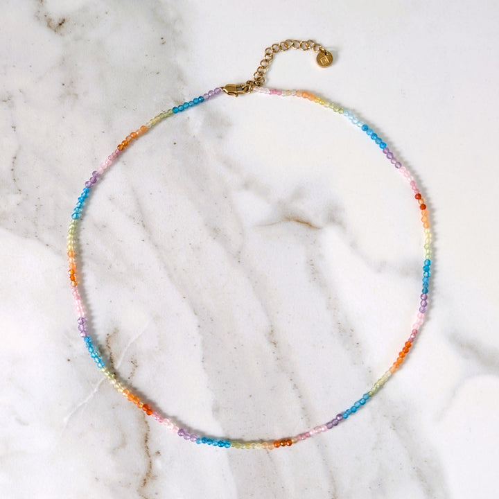 Good Vibes multicolored  rainbow beaded gemstone necklace 