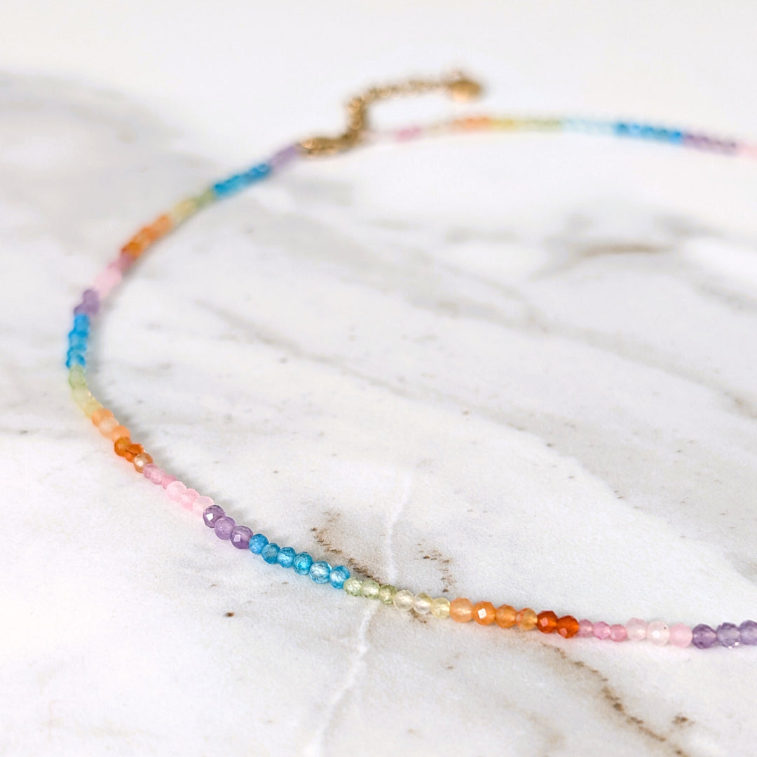 Good Vibes multicolored  rainbow beaded gemstone necklace 