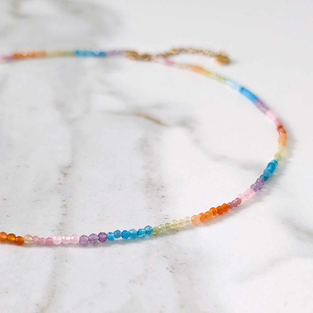 Good Vibes multicolored  rainbow beaded gemstone necklace 