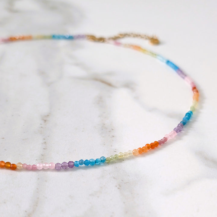 Good Vibes multicolored  rainbow beaded gemstone necklace 