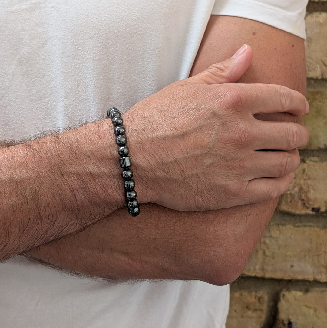 men's hematite gemstone 8mm beaded stretch bracelet