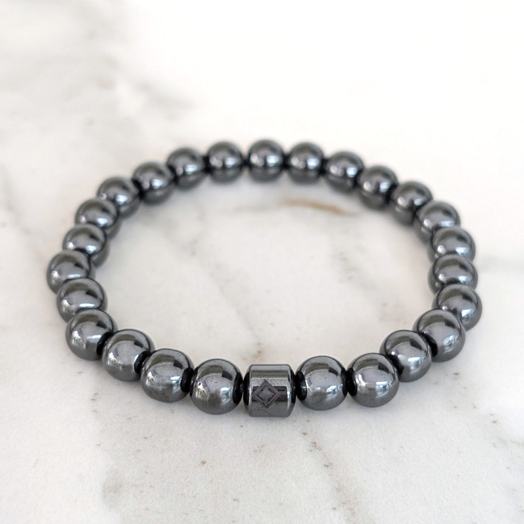 men's hematite gemstone 8mm beaded stretch bracelet