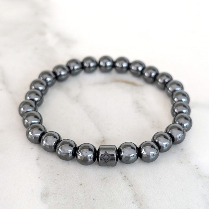 men's hematite gemstone 8mm beaded stretch bracelet