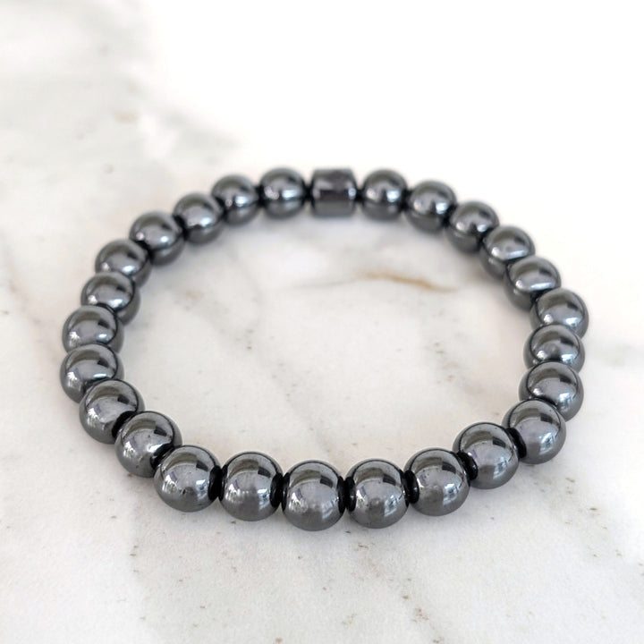men's hematite gemstone 8mm beaded stretch bracelet