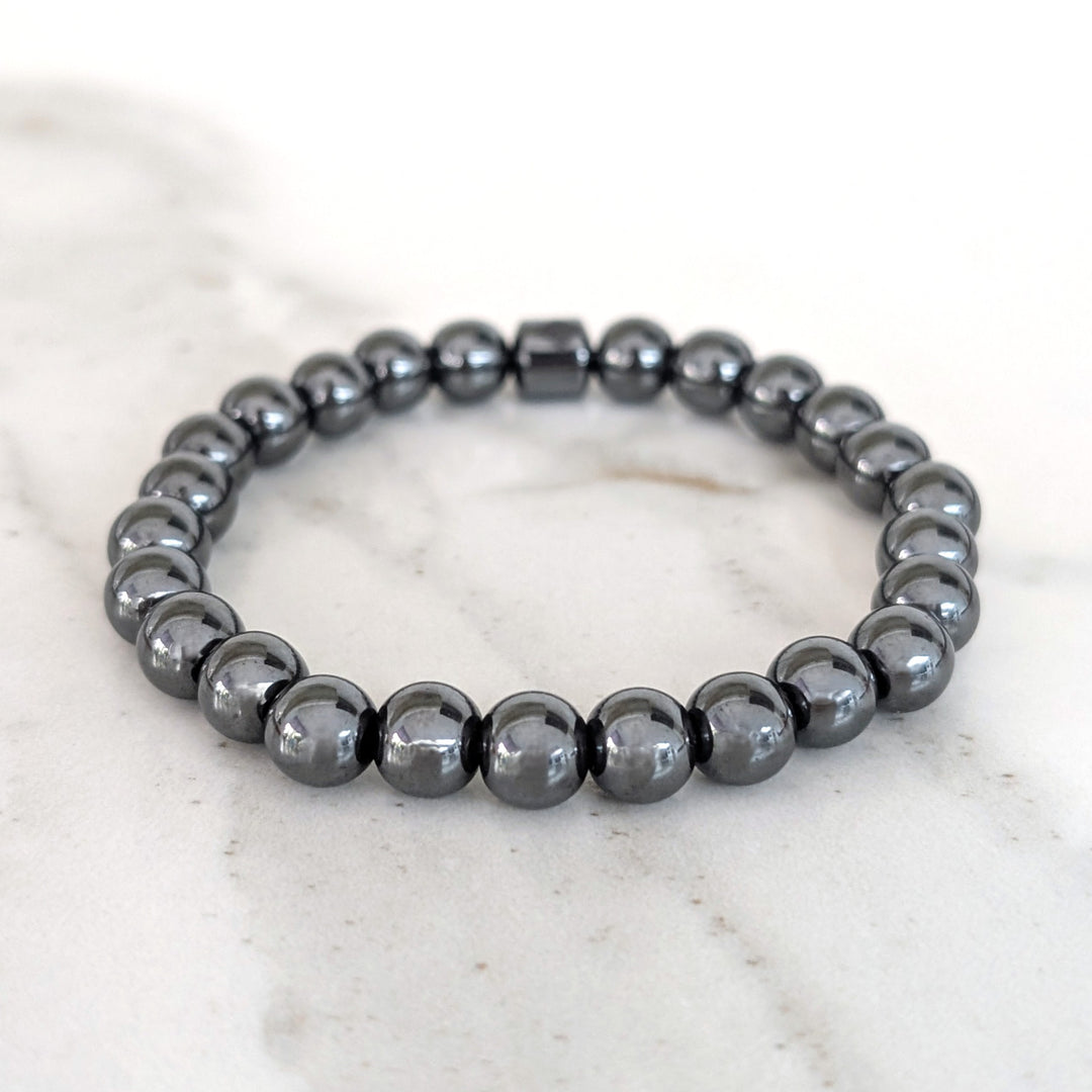 men's hematite gemstone 8mm beaded stretch bracelet