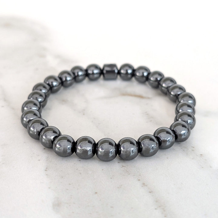 men's hematite gemstone 8mm beaded stretch bracelet