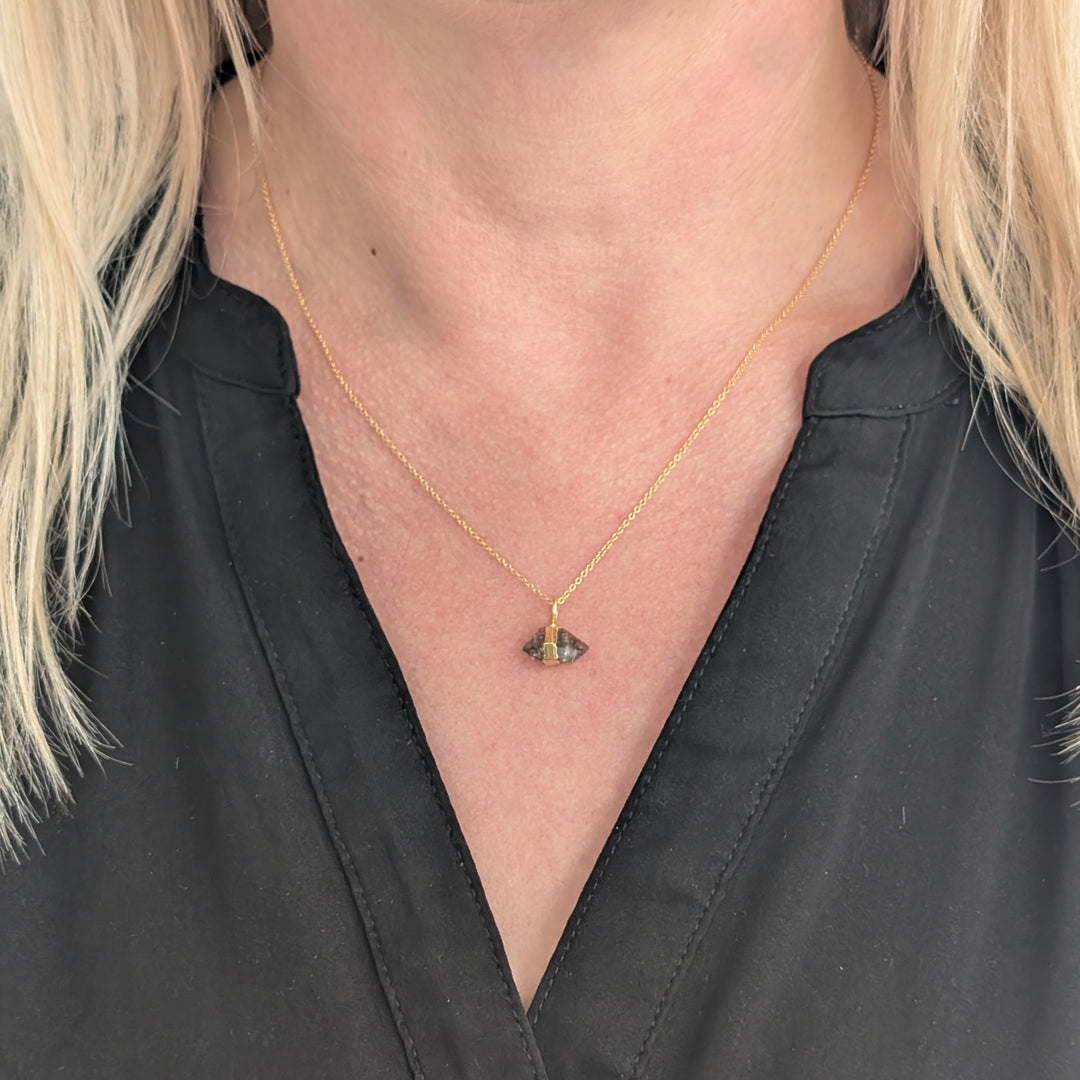 gold plated sterling silver double terminated herkimer diamond pendant necklace 