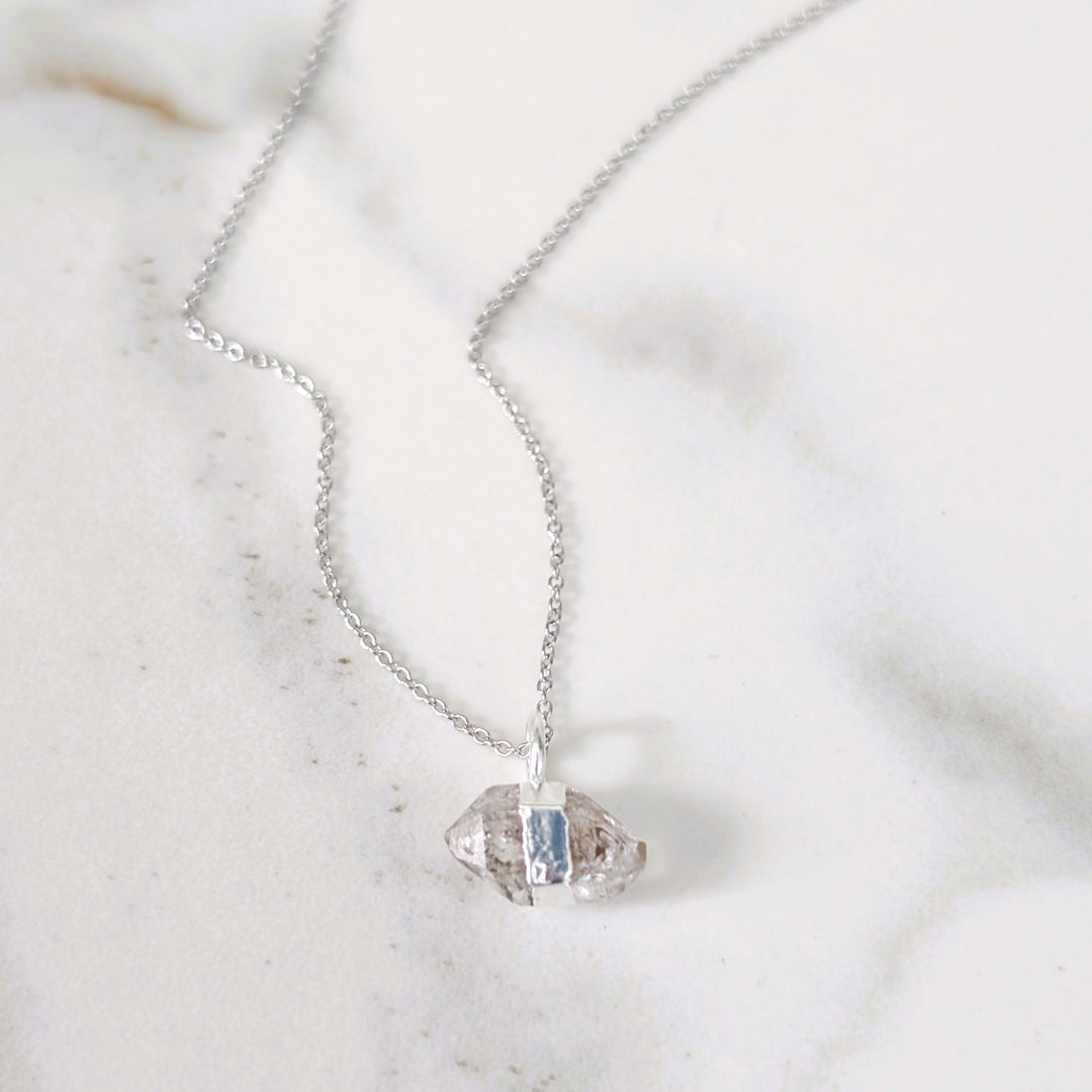 sterling silver double terminated herkimer diamond pendant necklace 