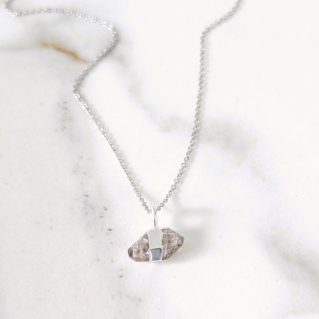 sterling silver double terminated herkimer diamond pendant necklace 