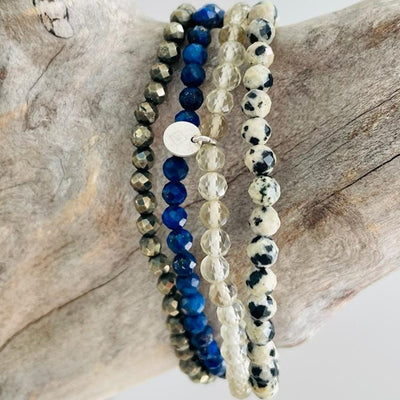 Lapis Lazuli, pyrite, dalmatian jasper and citrine gemstone bracelet set
