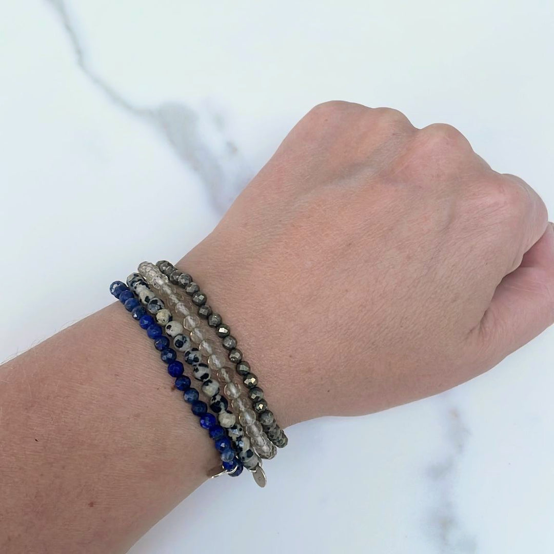 Lapis Lazuli, pyrite, dalmatian jasper and citrine gemstone bracelet set