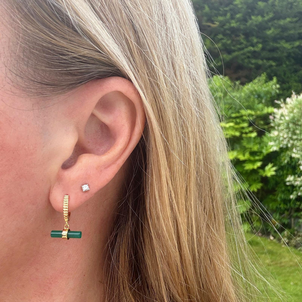 gold plated green onyx t-bar earrings