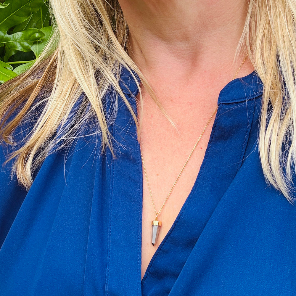 gold pyrite spike gemstone pendant necklace 