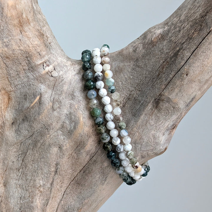Inner Peace, Balance, Grounding and Abundance Gemstone Bracelet Trio - Tree Agate, Moss Agate and White Howlite