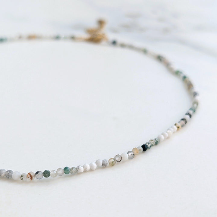white howlite, tree agate and moss agate 2mm faceted bead gemstone bracelet 