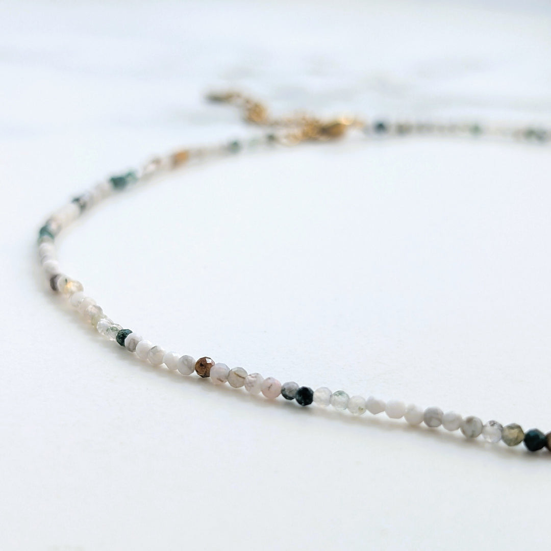 white howlite, tree agate and moss agate 2mm faceted bead gemstone bracelet 