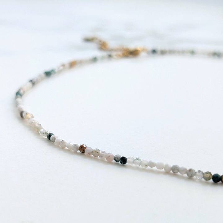 white howlite, tree agate and moss agate 2mm faceted bead gemstone bracelet 