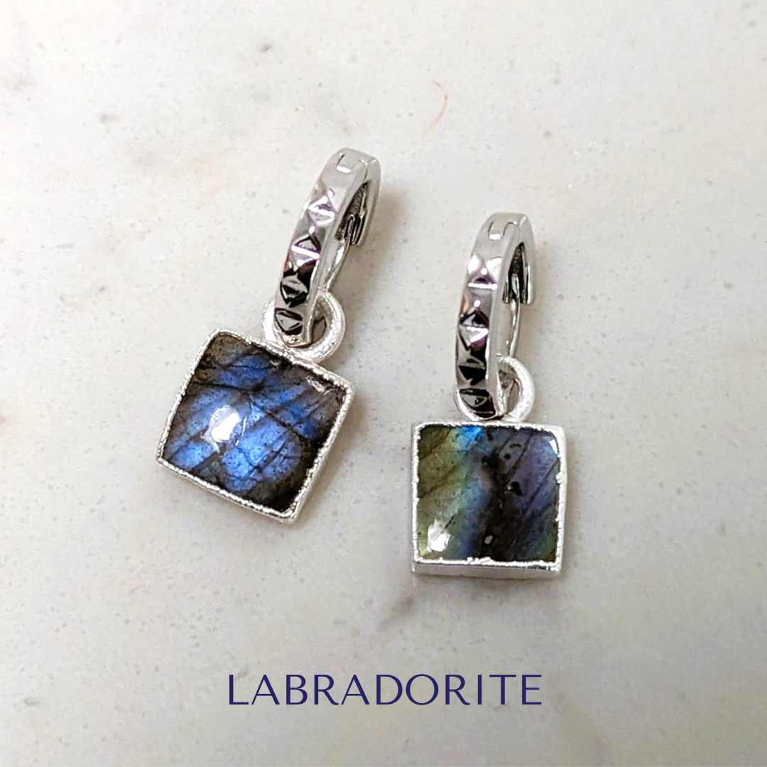 The Square Interchangeable Gemstone Earring Charms - Sterling Silver