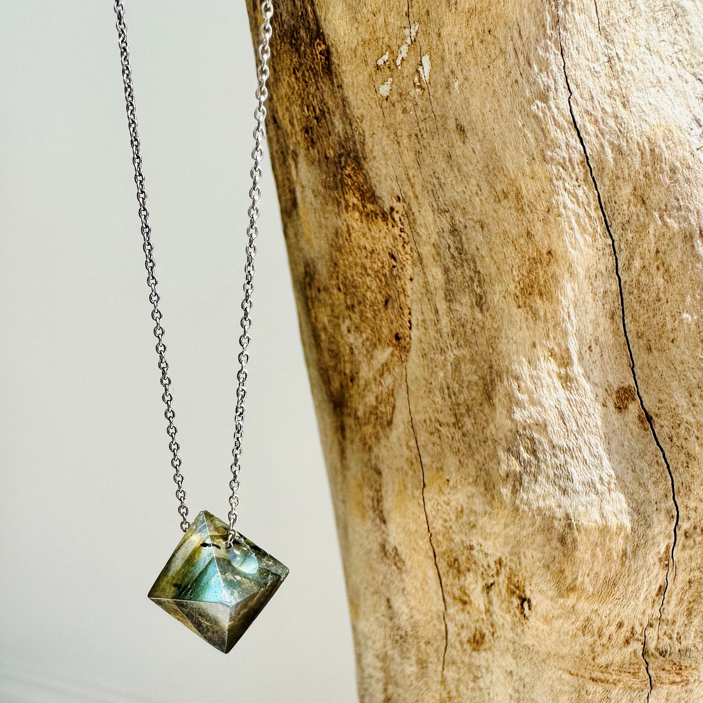 Labradorite Octahedron silver necklace - Lapis London