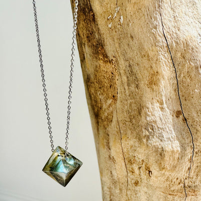 Labradorite Octahedron silver necklace - Lapis London