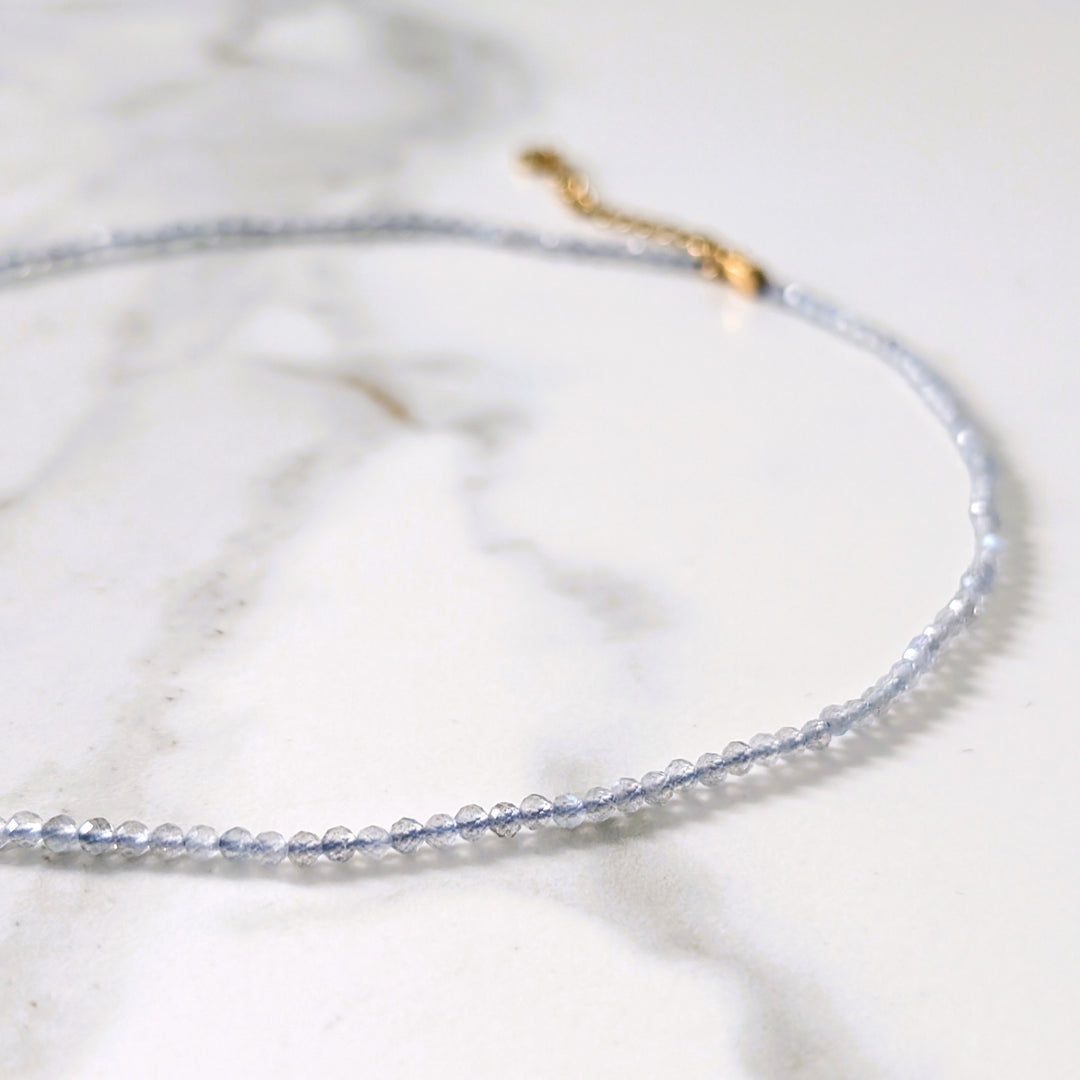 Delicate labradorite 2mm faceted bead gemstone necklace 
