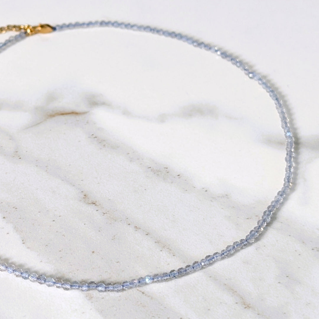 Delicate labradorite 2mm faceted bead gemstone necklace 