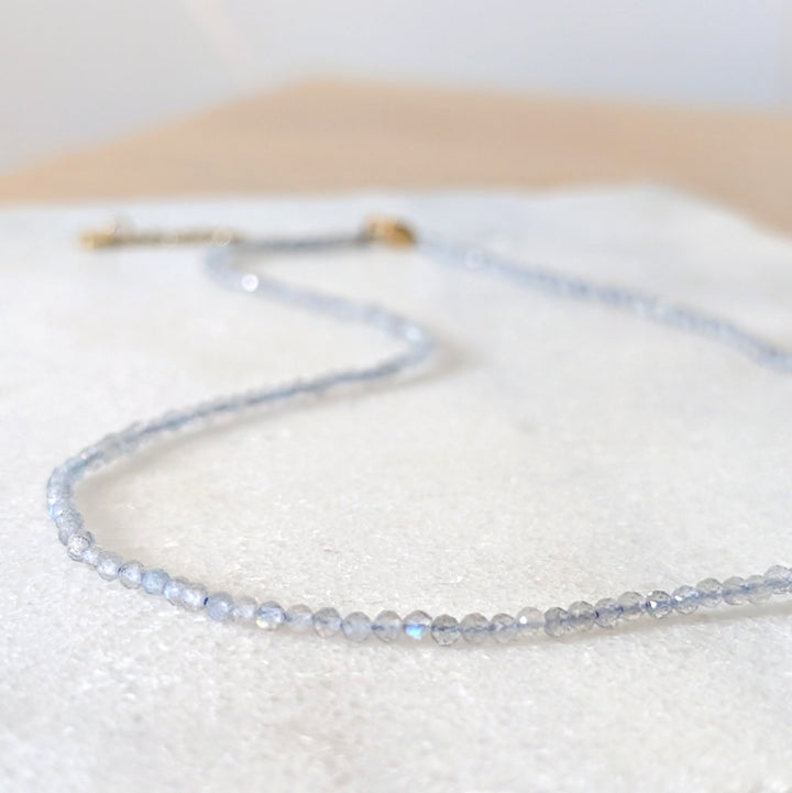 Labradorite skinny 2mm faceted bead gemstone necklace 