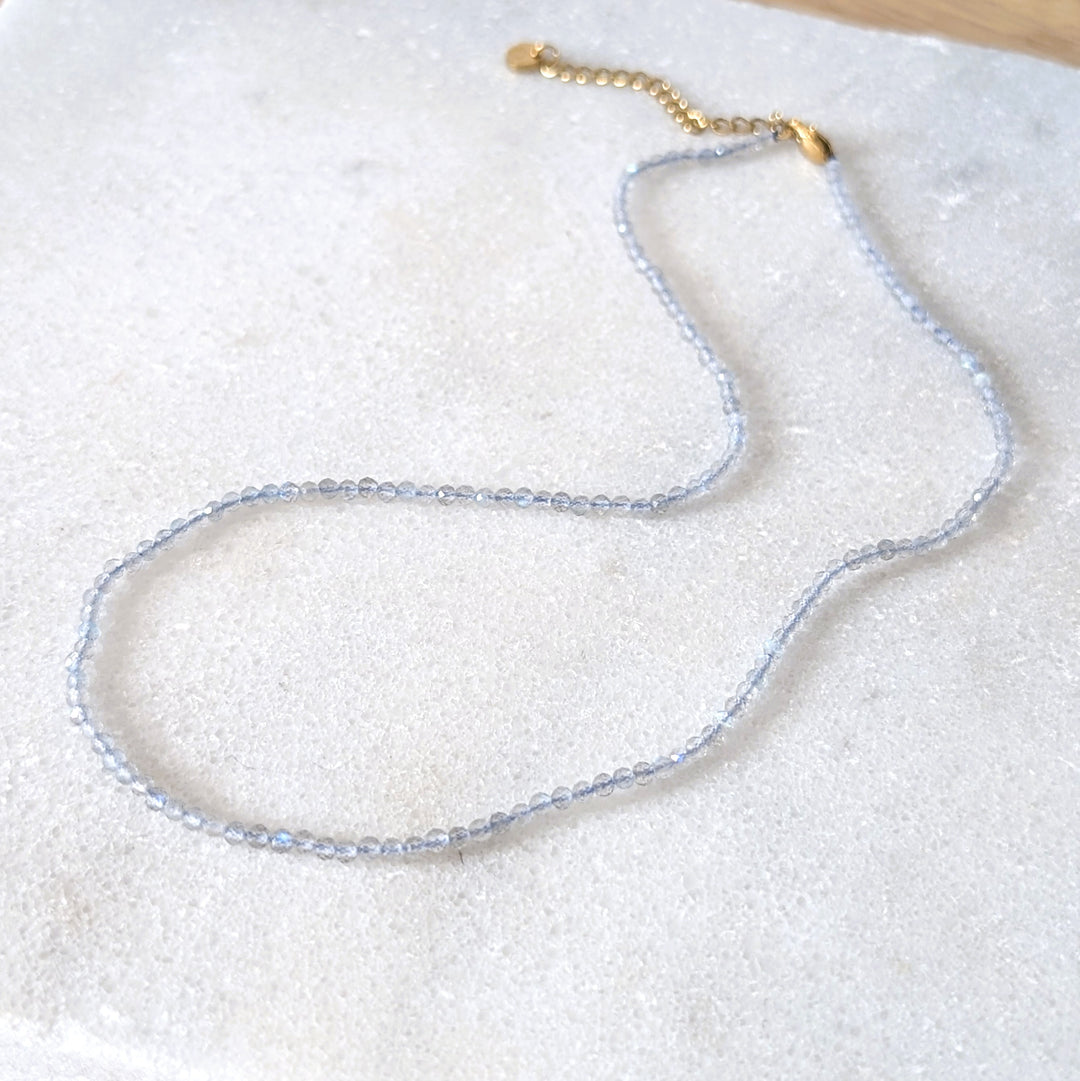 Labradorite skinny 2mm faceted bead gemstone necklace 