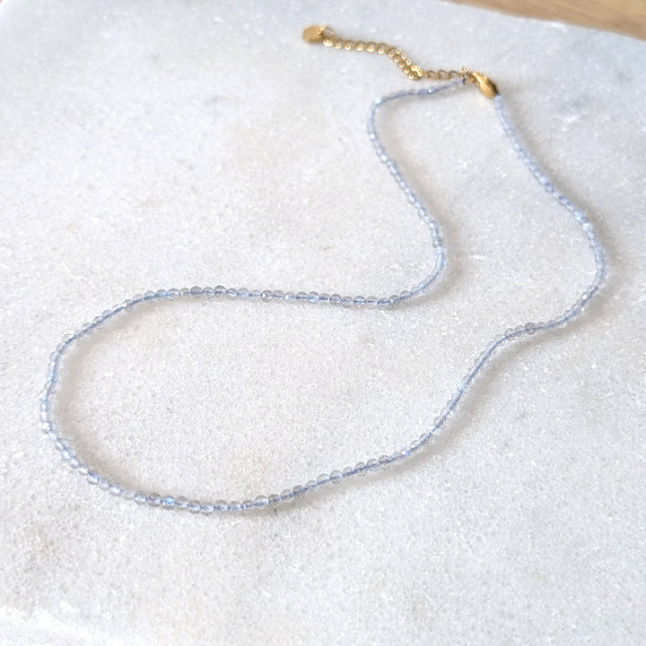 Labradorite skinny 2mm faceted bead gemstone necklace 