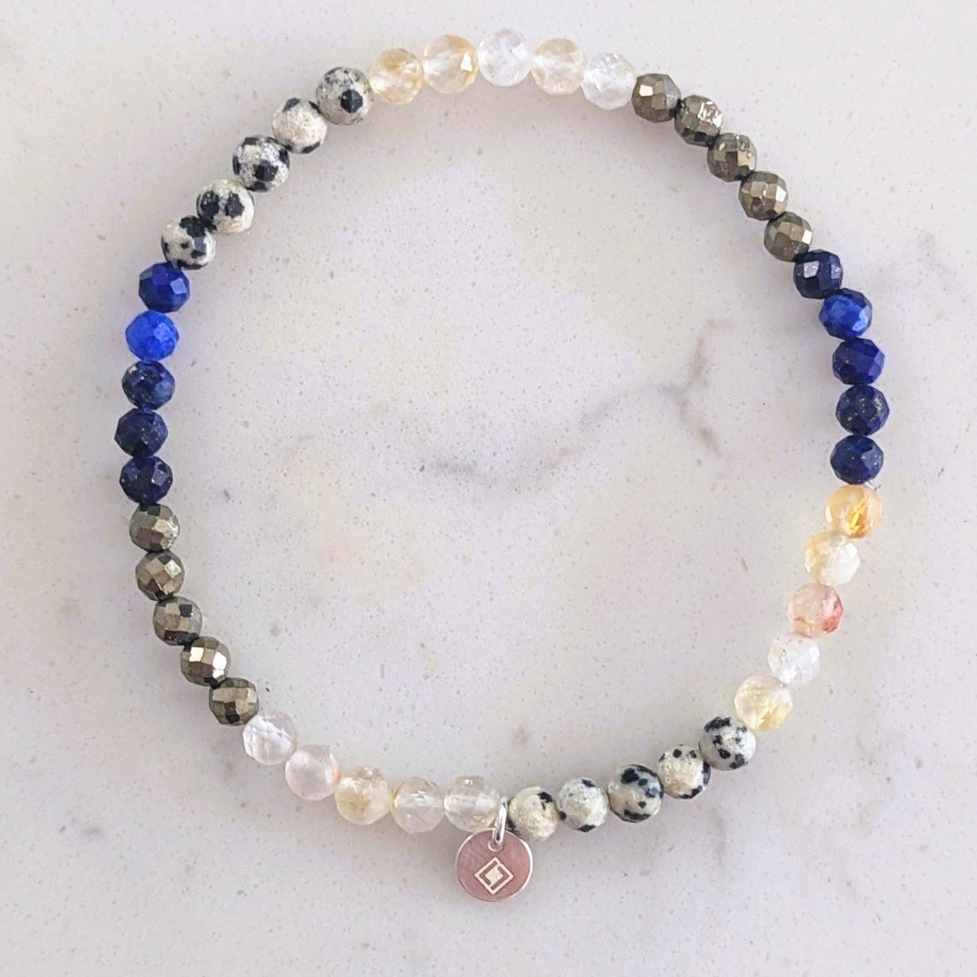 Lapis Lazuli, dalmatian jasper, pyrite and citrine bracelet