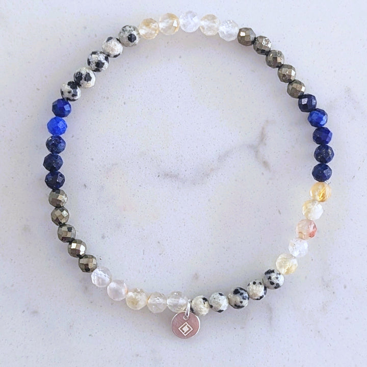 pyrite, lapis lazuli, dalmatian jasper and citrine gemstone bracelet 