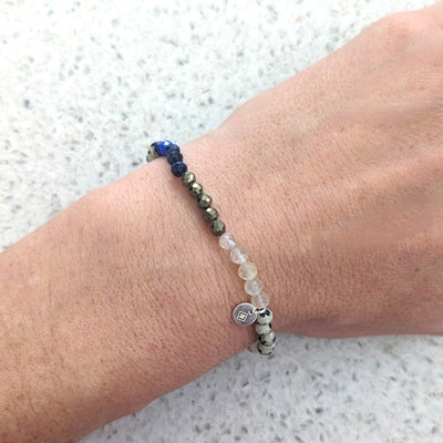 Lapis Lazuli, dalmatian jasper, pyrite and citrine bracelet