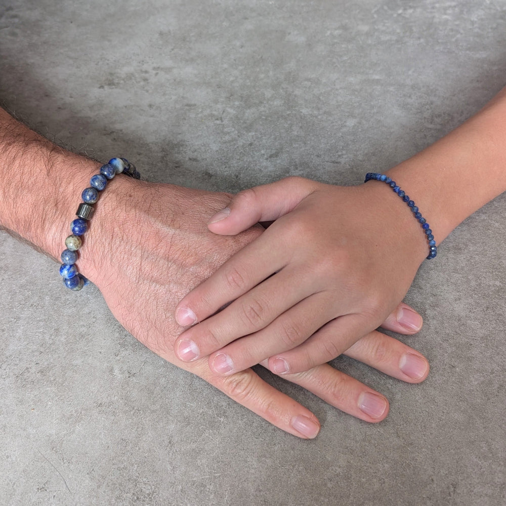 men's lapis lazuli "Daddy & Me" gemstone bracelet set