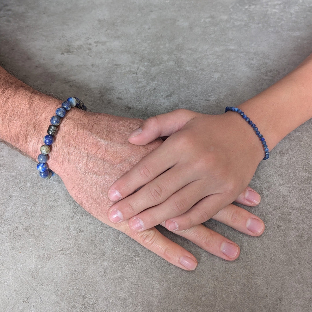 men's lapis lazuli "Daddy & Me" gemstone bracelet set