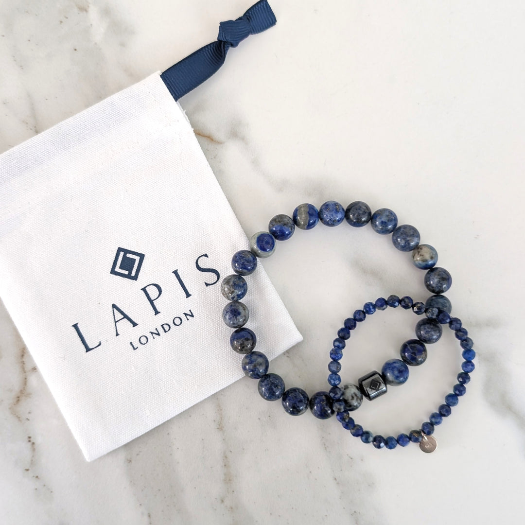 men's lapis lazuli "Daddy & Me" gemstone bracelet set