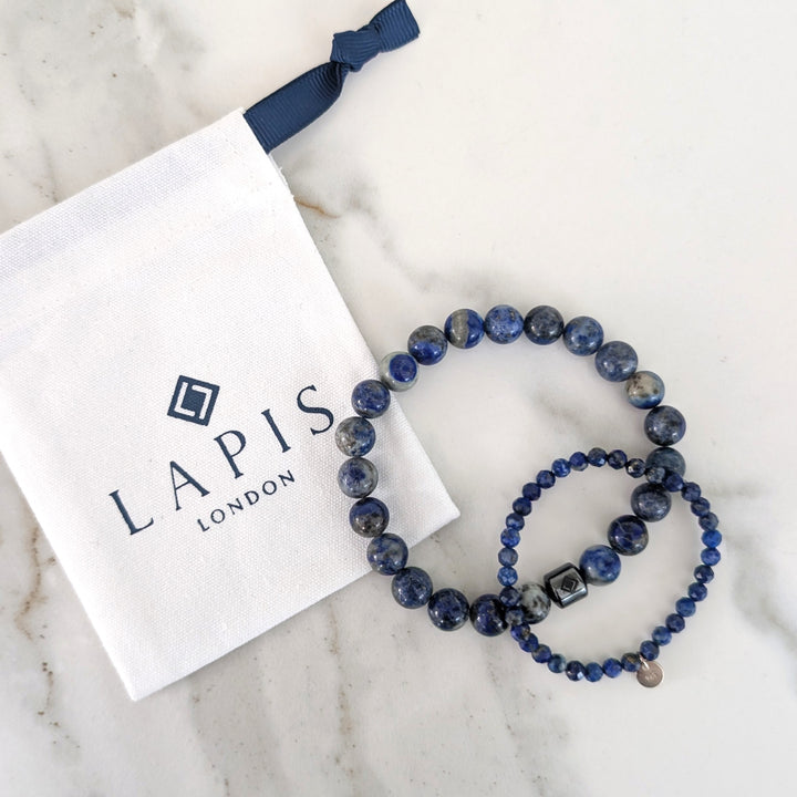 men's lapis lazuli "Daddy & Me" gemstone bracelet set