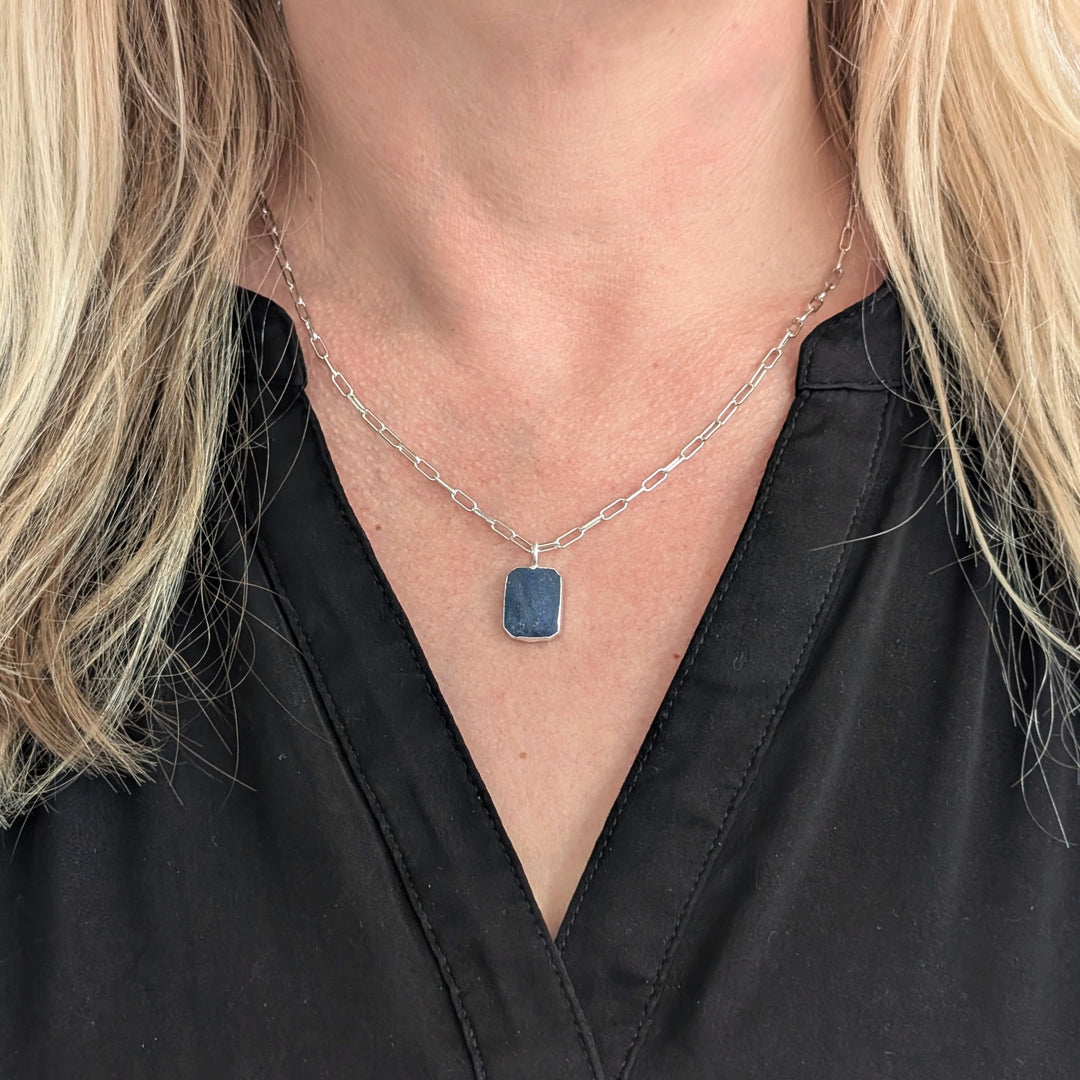 sterling silver lapis lazuli rectangular pendant necklace 
