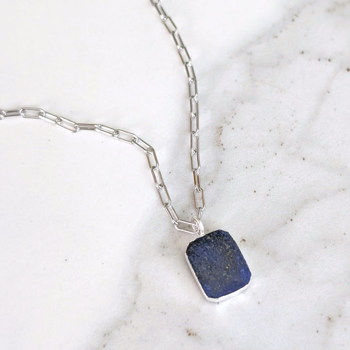 sterling silver lapis lazuli rectangular pendant necklace 