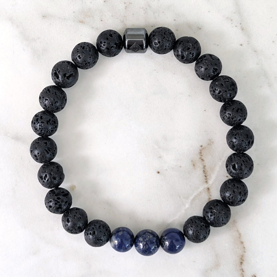 Lapis lazuli and lava stone September birthstone gemstone bracelet 