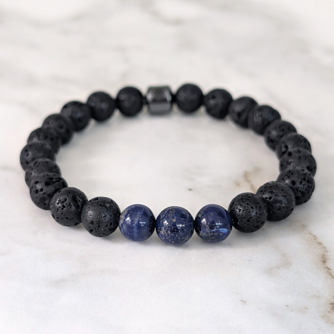 Lapis lazuli and lava stone September birthstone gemstone bracelet 