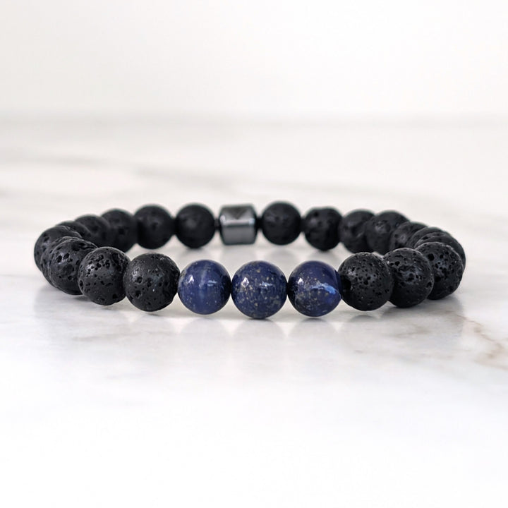 Lapis lazuli and lava stone September birthstone gemstone bracelet 