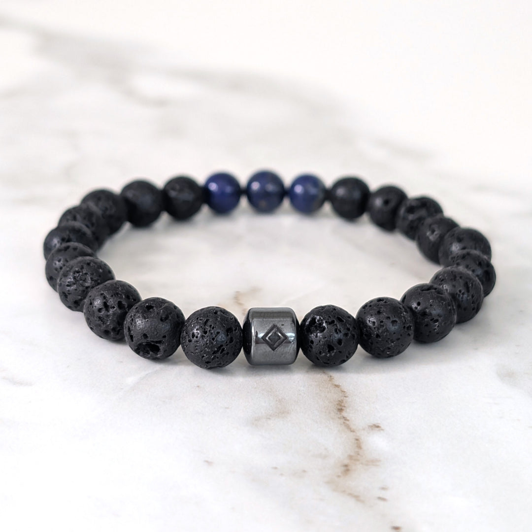 Lapis lazuli and lava stone September birthstone gemstone bracelet 