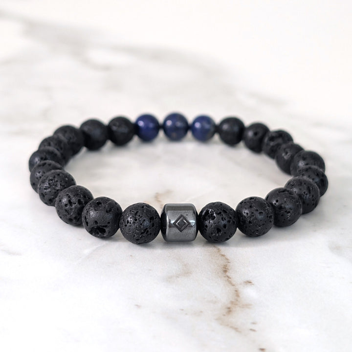 Lapis lazuli and lava stone September birthstone gemstone bracelet 