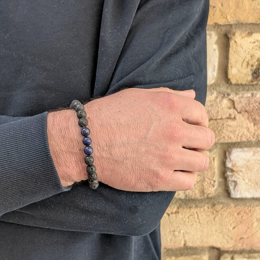 Lapis lazuli and lava stone September birthstone gemstone bracelet 