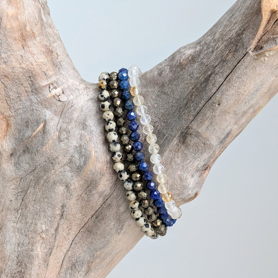 Lapis Lazuli, pyrite, dalmatian jasper and citrine gemstone bracelet set