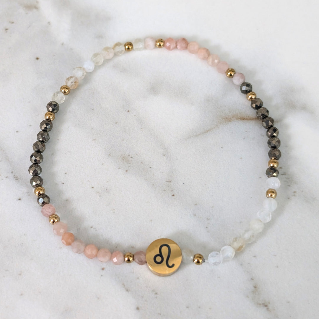 Sunstone, Citrine and Pyrite Leo Zodiac Gemstone Bracelet 