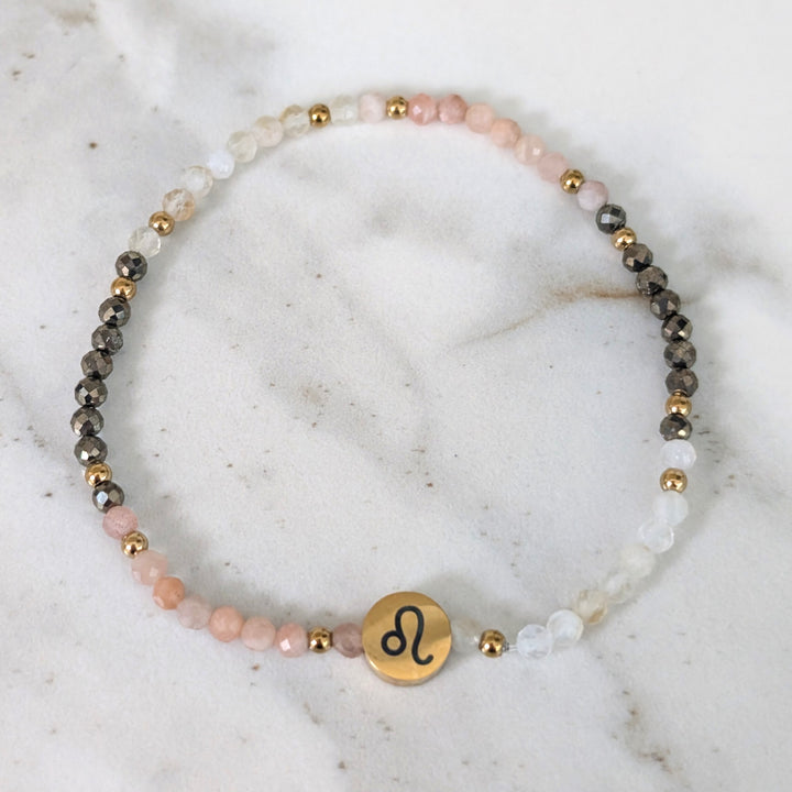 Sunstone, Citrine and Pyrite Leo Zodiac Gemstone Bracelet 