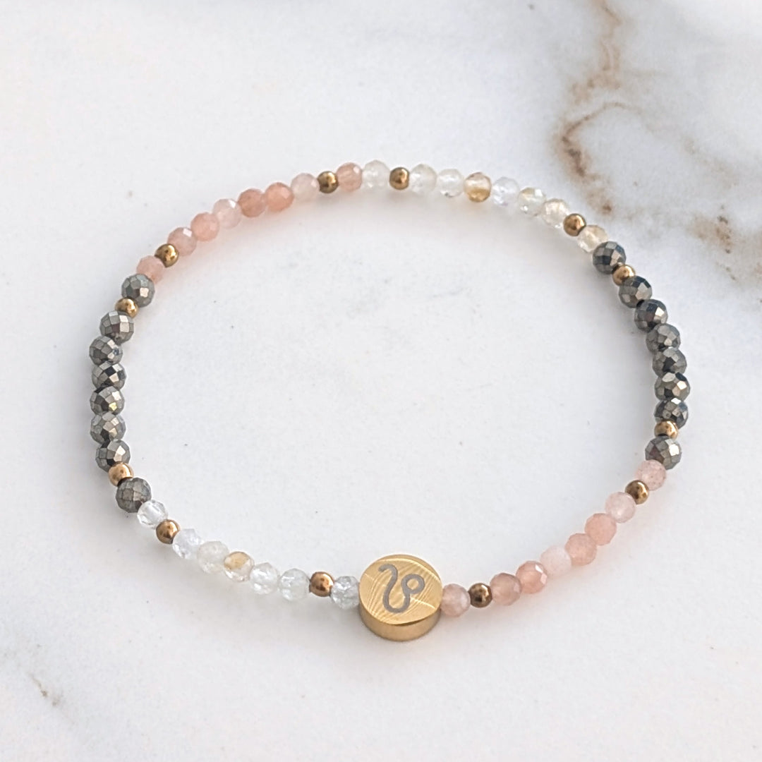 Sunstone, Citrine and Pyrite Leo Zodiac Gemstone Bracelet 