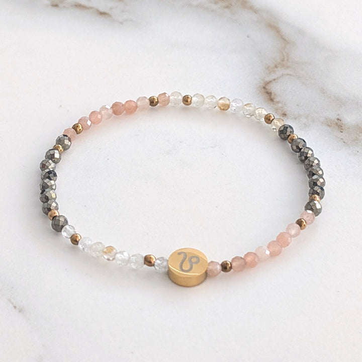 Sunstone, Citrine and Pyrite Leo Zodiac Gemstone Bracelet 