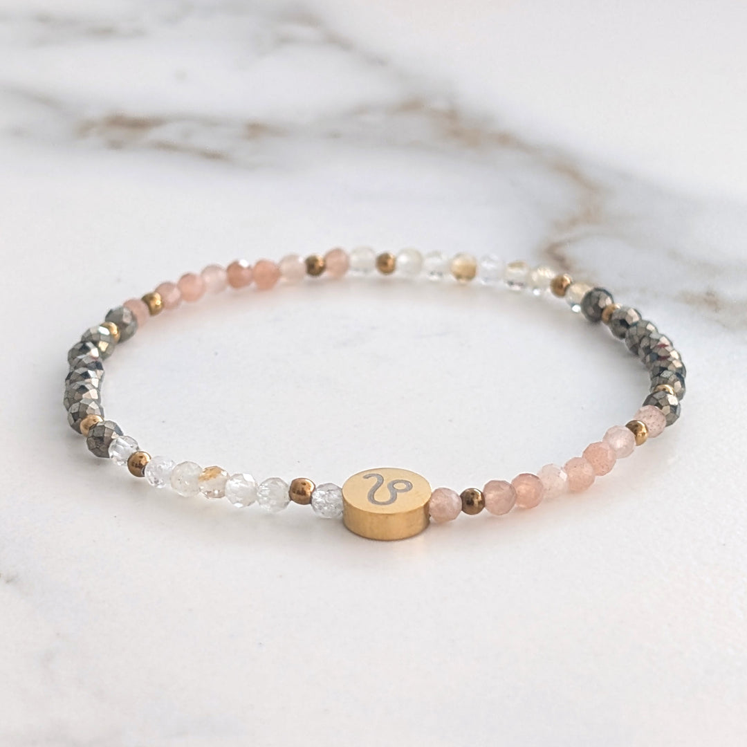 Sunstone, Citrine and Pyrite Leo Zodiac Gemstone Bracelet 